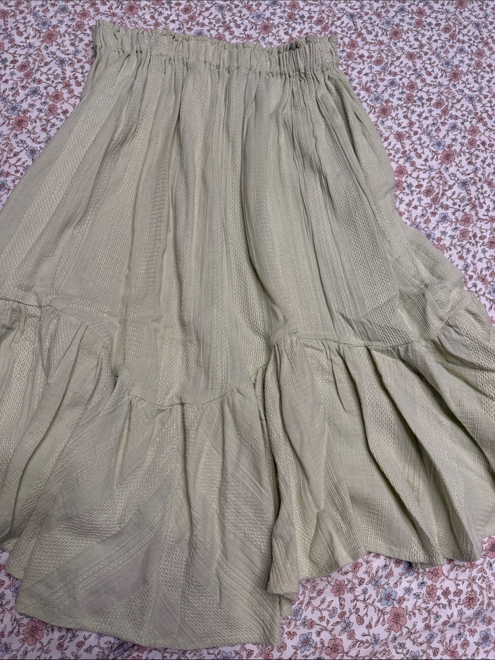 Free People Light Olive Tiered Maxi Skirt